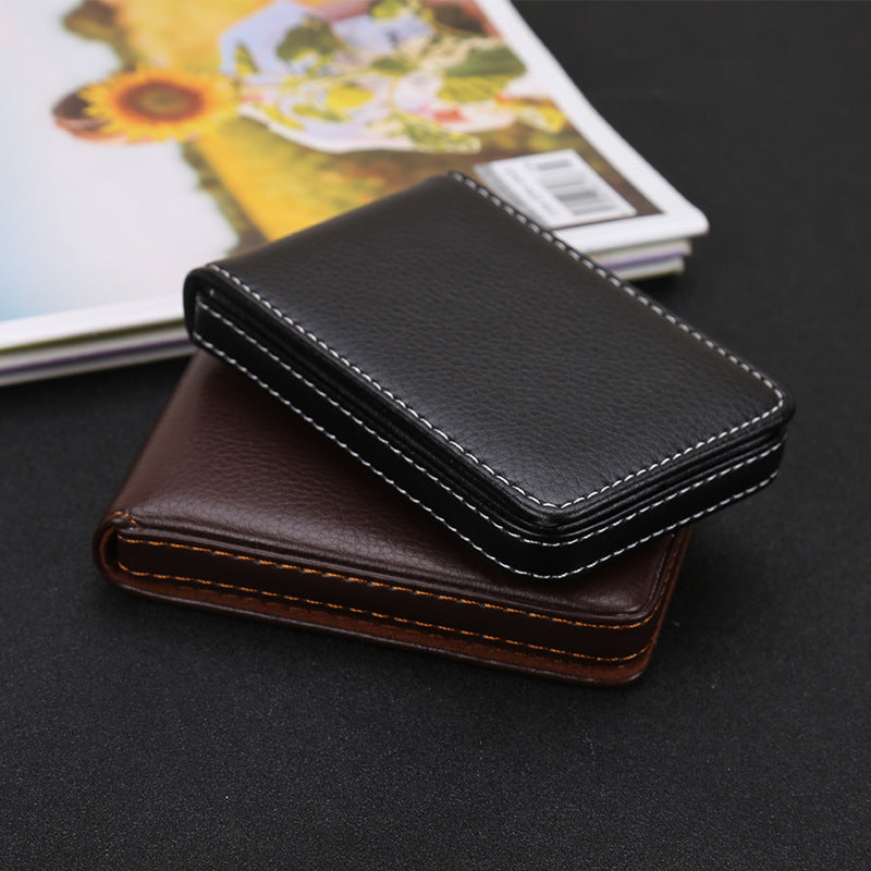 Sized Stitched PU Leather Credit Card Holder Visiting Business Card Case Wallet with Magnetic Shut for Men & Women