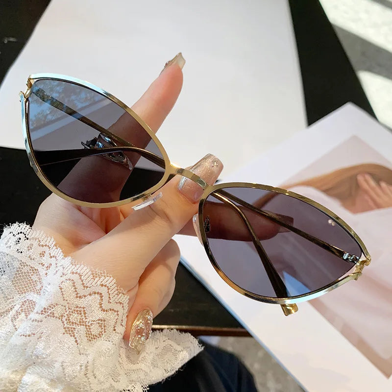 Brand Small Cat Eye Sunglasses Women Luxury 2042 Unique Metal Frame Brown Sun Glasses Trendy UV400 Eyewear Shades Vintage