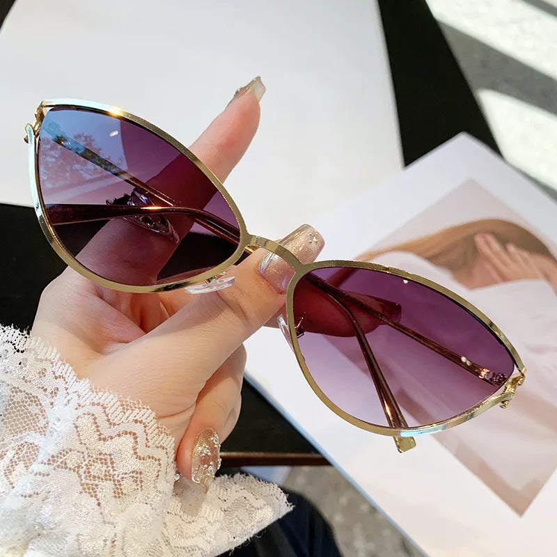 Brand Small Cat Eye Sunglasses Women Luxury 2042 Unique Metal Frame Brown Sun Glasses Trendy UV400 Eyewear Shades Vintage
