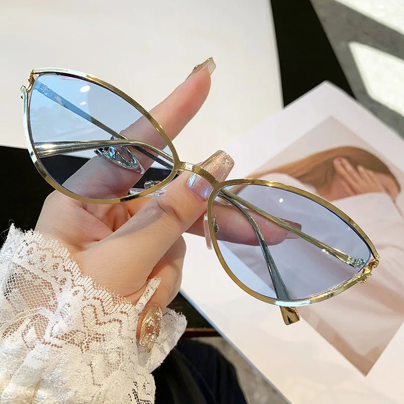 Brand Small Cat Eye Sunglasses Women Luxury 2042 Unique Metal Frame Brown Sun Glasses Trendy UV400 Eyewear Shades Vintage