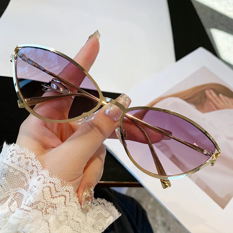 Brand Small Cat Eye Sunglasses Women Luxury 2042 Unique Metal Frame Brown Sun Glasses Trendy UV400 Eyewear Shades Vintage