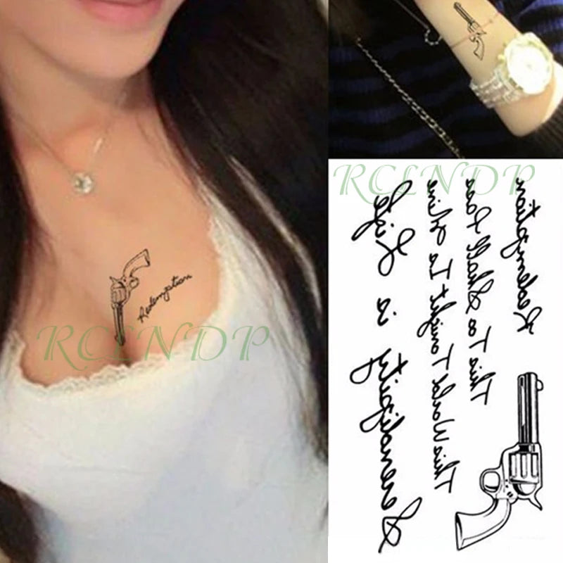 Waterproof Temporary Tattoo Sticker Neck Black Gothic Punk Devil Bull Cross English Letters Flash Tatoo Fake Tatto for Woman Men