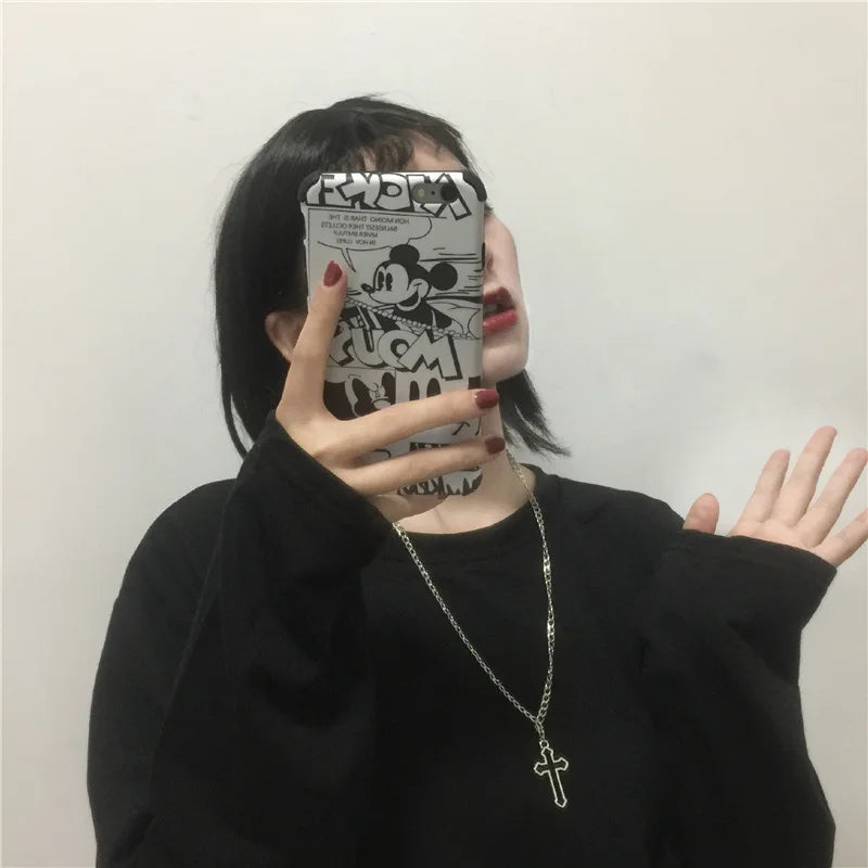 Hollow Cross Pendant Necklace Vintage Gothic  Silver Color Cool Street Style Necklace For Men Women Gift Wholesale Neck Jewelry