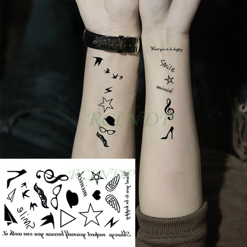 Waterproof Temporary Tattoo Sticker Neck Black Gothic Punk Devil Bull Cross English Letters Flash Tatoo Fake Tatto for Woman Men