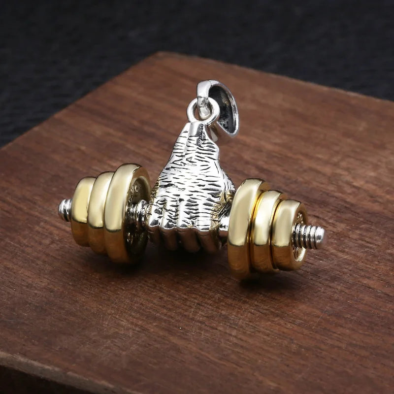 Men\\\\'s Fashion Classic Design Fitness Master Hand-Held Dumbbell Pendant Hip Hop Rapper Prom Party Necklace