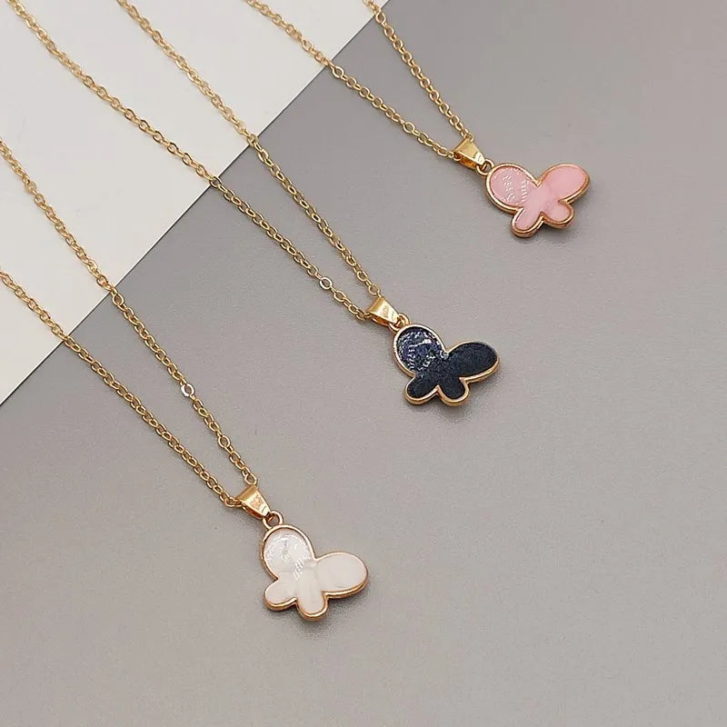 Neklace for Women Cute Lovely Butterfly Pendant Necklace Gift for Friend White Pink Black Korean Style Fashion Neck Jewelry
