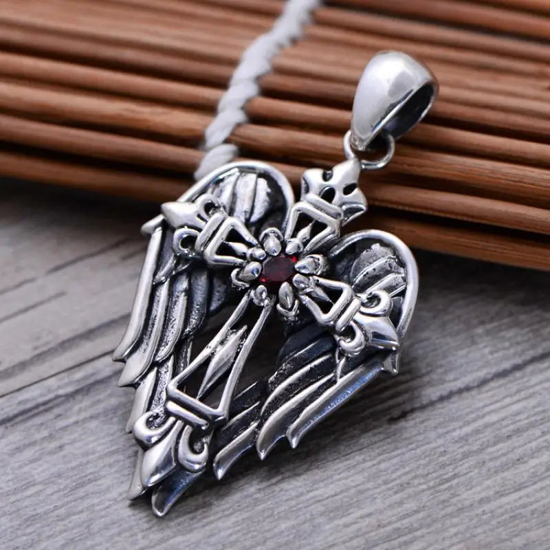 Men's Retro Fashion Creative Design Angel Cross Pendant Amulet Rock Ball Locomotive Gift Necklace