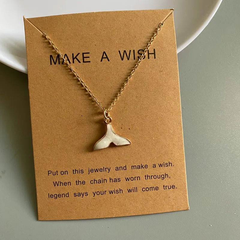 New Fashion Whale Taile Pendant Necklace Blue White Pink Black Color Women Choker Jewelry Gift for Friend Golden Color Necklace