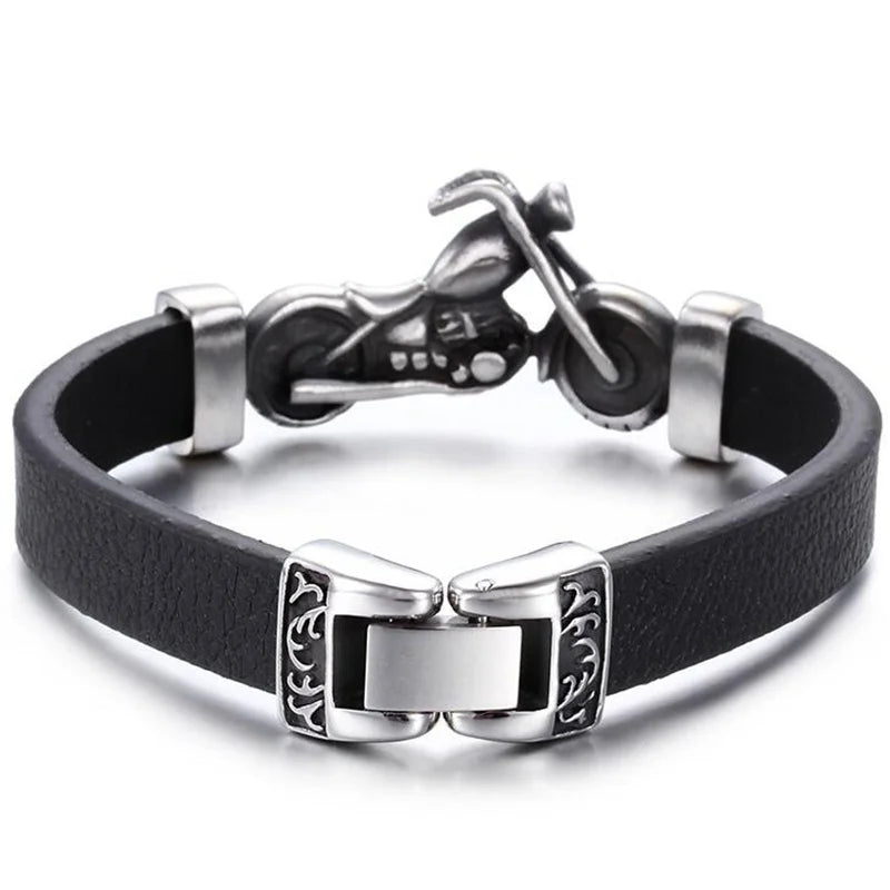 Punk Metal Motorcycle Leather Bracelet Men's Bike Riding Jewelry Hip Hop Rock Accessories