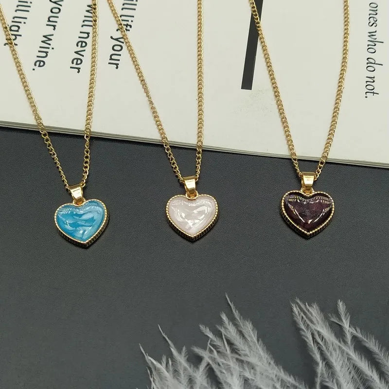 Romantic Sweet  Simple Heart Shape Pendant Link Chain Necklaces for Women Girls Wedding Engagement Accessories Jewelry Wholesale