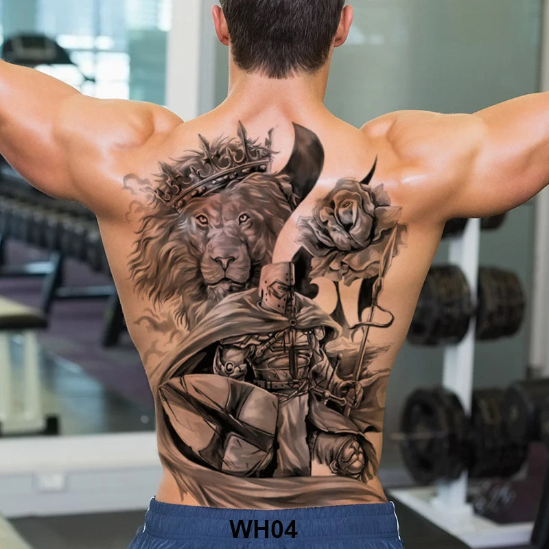 men's tattoo body art full back large temporary tattoos for men women fake tattoo lion king tiger dragon snake sexy tatoo big