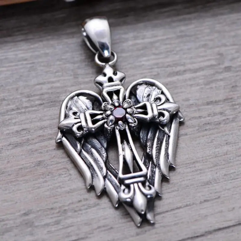 Men's Retro Fashion Creative Design Angel Cross Pendant Amulet Rock Ball Locomotive Gift Necklace