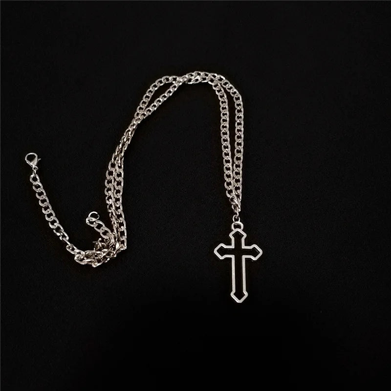 Hollow Cross Pendant Necklace Vintage Gothic  Silver Color Cool Street Style Necklace For Men Women Gift Wholesale Neck Jewelry