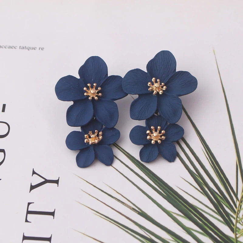 Korean New Double-layers Flower Drop Earrings for Ladies Exaggerated Women Floral Earrings Fashion Jewelry aretes de mujer