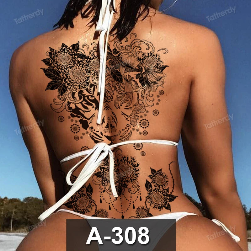 men's tattoo body art full back large temporary tattoos for men women fake tattoo lion king tiger dragon snake sexy tatoo big