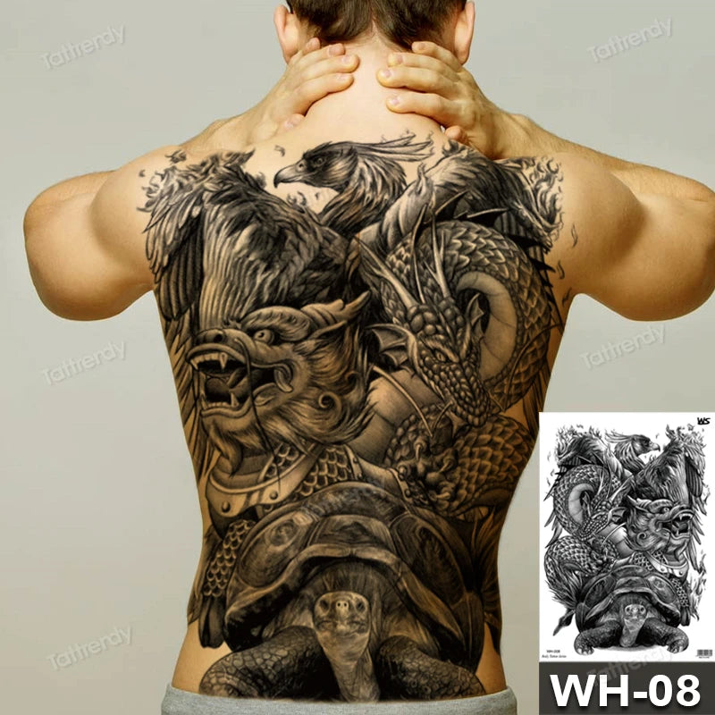 men's tattoo body art full back large temporary tattoos for men women fake tattoo lion king tiger dragon snake sexy tatoo big