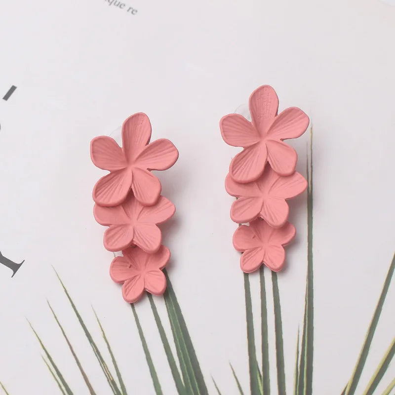 Korean New Double-layers Flower Drop Earrings for Ladies Exaggerated Women Floral Earrings Fashion Jewelry aretes de mujer