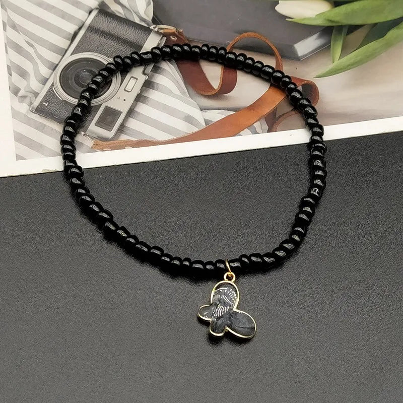 Vintage Colorful Beads Anklet for Women Bracelet on The Leg Butterfly Black White  Ankle Chain Beach Foot Jewelry Dropshipping