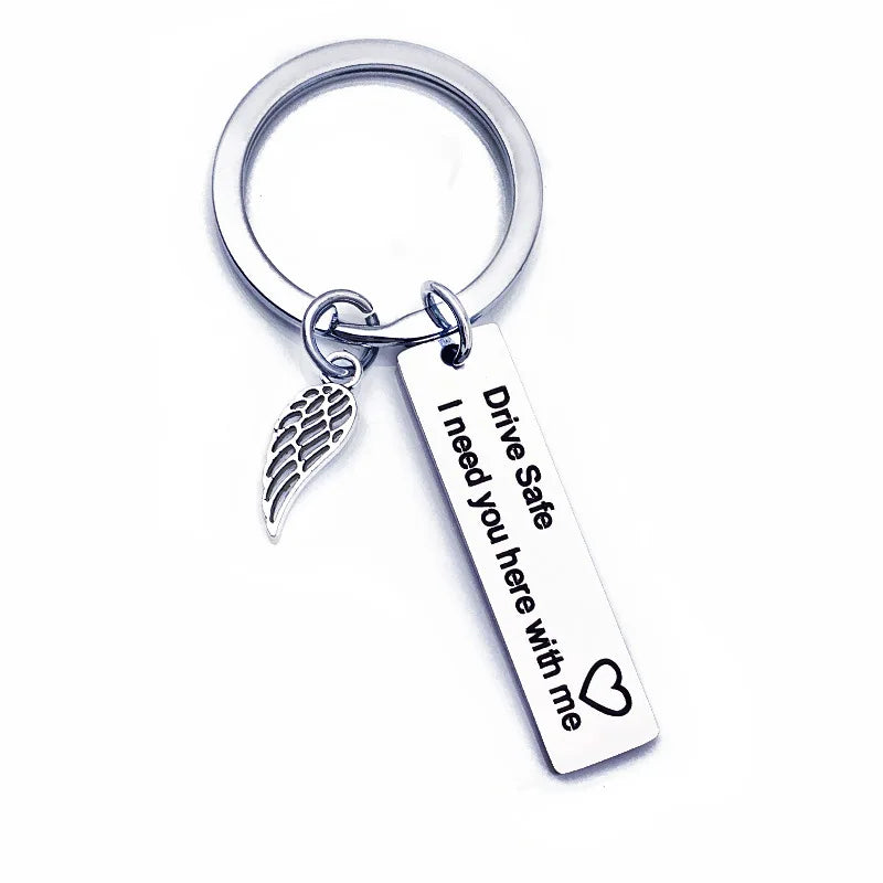 Stainless Steel Drive Safe Hand I Love You Car Motorcycle Wing Metal Fashion Popular Keychain Family Key Ring Popular Small Gift