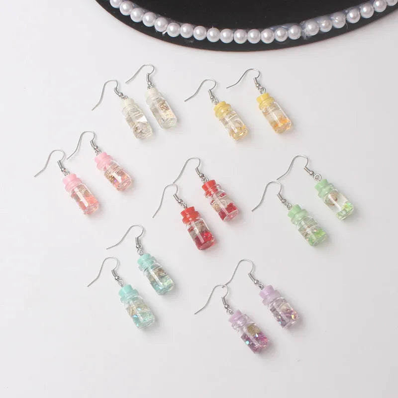 Cute Acrylic Pendants Hook Earrings Sequins Beer Bottle Women Dangle Earrings Korean Fashion Bear Small Earrings pendientes