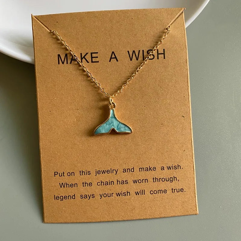 New Fashion Whale Taile Pendant Necklace Blue White Pink Black Color Women Choker Jewelry Gift for Friend Golden Color Necklace