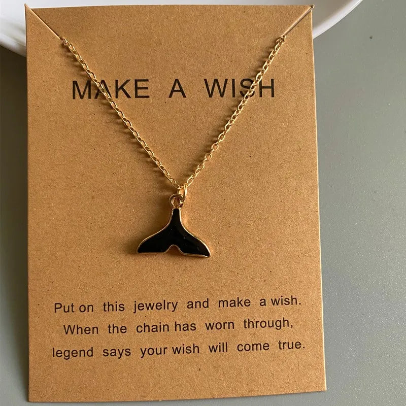 New Fashion Whale Taile Pendant Necklace Blue White Pink Black Color Women Choker Jewelry Gift for Friend Golden Color Necklace