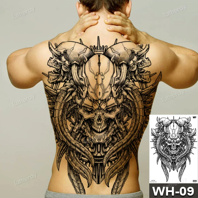 men's tattoo body art full back large temporary tattoos for men women fake tattoo lion king tiger dragon snake sexy tatoo big