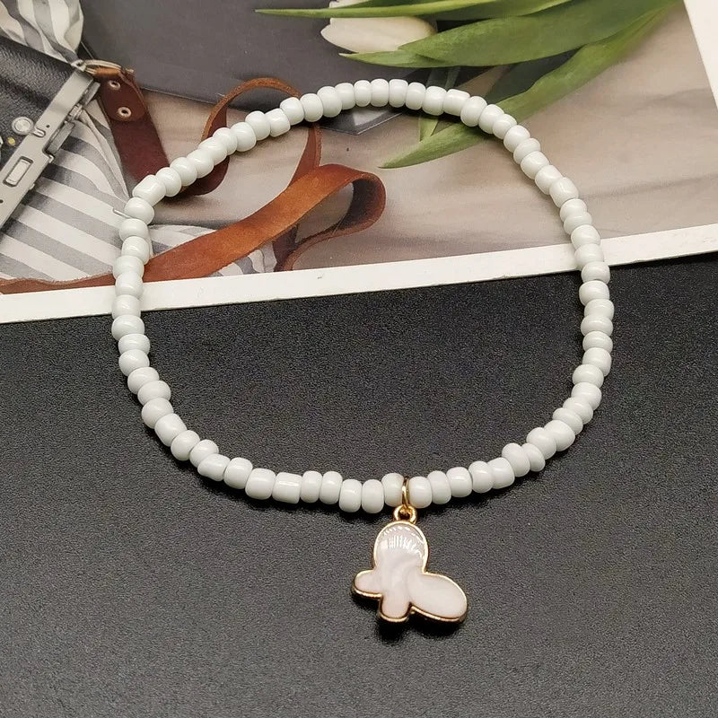 Vintage Colorful Beads Anklet for Women Bracelet on The Leg Butterfly Black White  Ankle Chain Beach Foot Jewelry Dropshipping