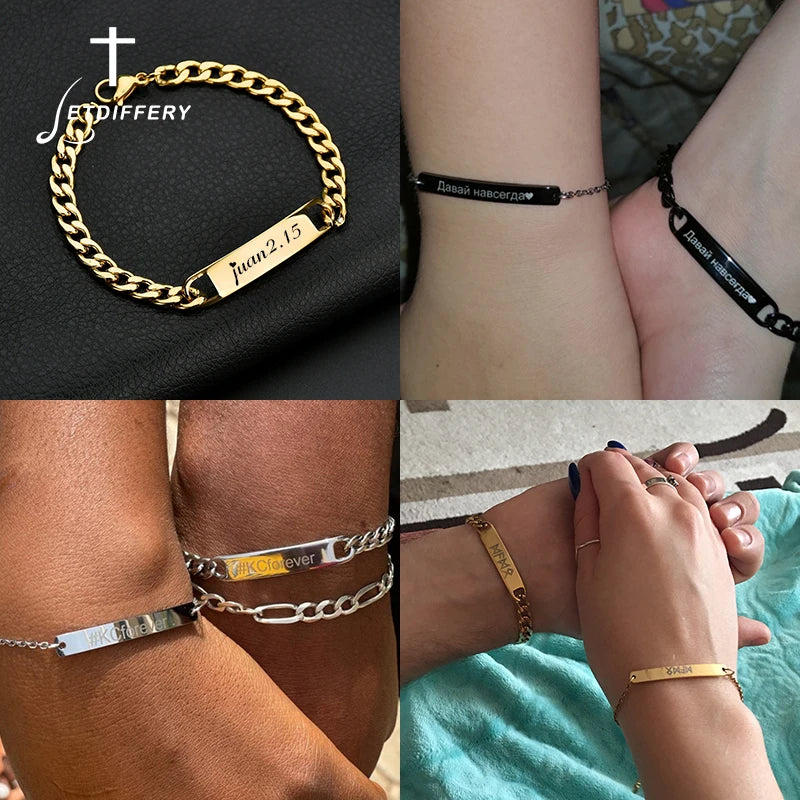 Letdiffery Personalized Eyes Photo Bracelets Stainless Steel Custom Laser Engrave Picture Name Date Men Women Kids Bracelet Gift