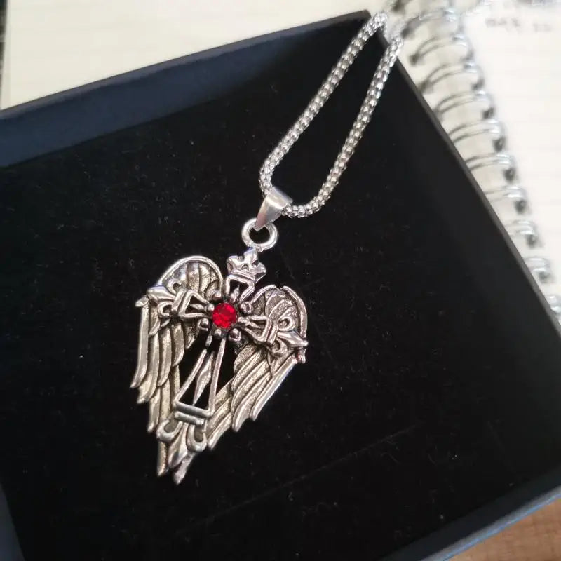 Men's Retro Fashion Creative Design Angel Cross Pendant Amulet Rock Ball Locomotive Gift Necklace