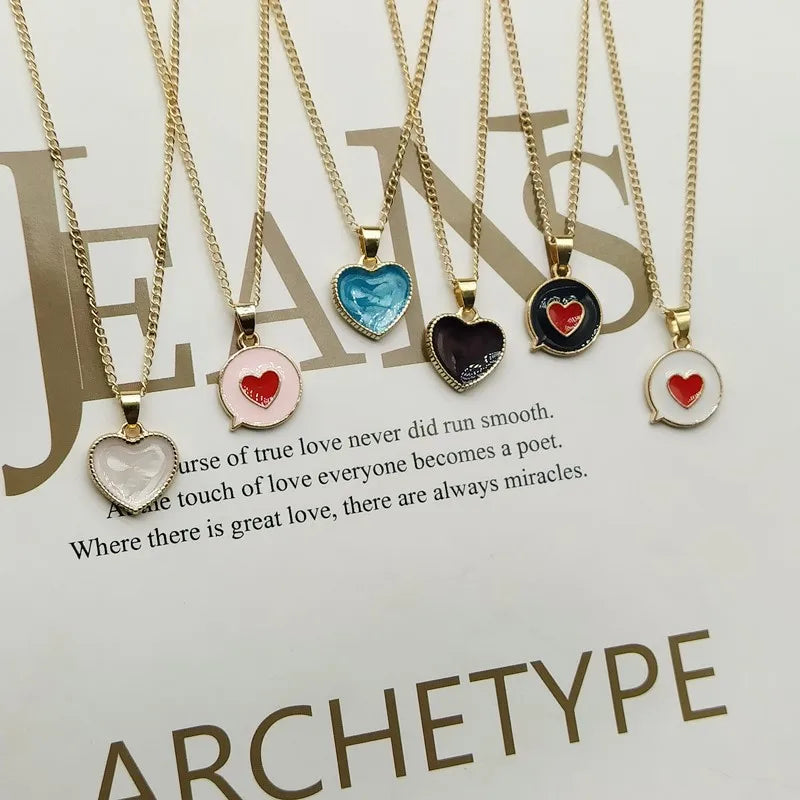 Romantic Sweet  Simple Heart Shape Pendant Link Chain Necklaces for Women Girls Wedding Engagement Accessories Jewelry Wholesale