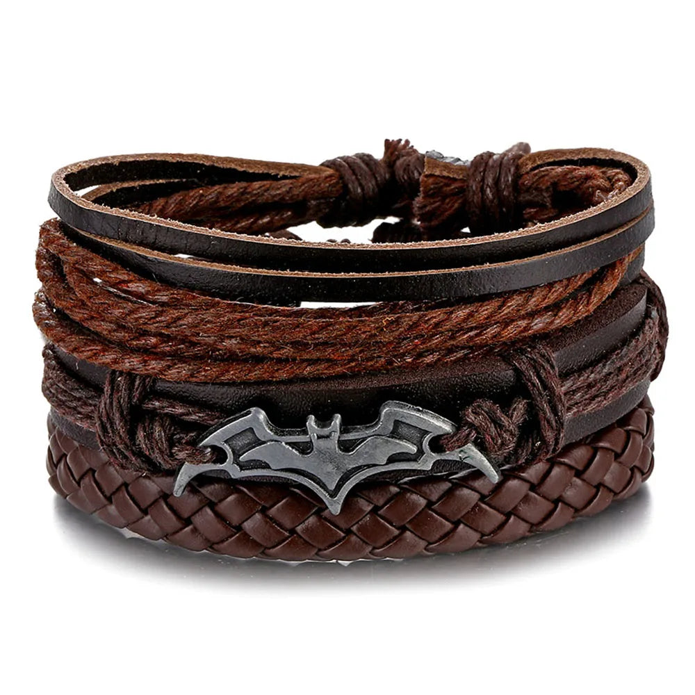 Vintage Black Color Braided Wrap Leather Bracelets for Men Vintage Life Tree Rudder Charm Wood Beads Ethnic Tribal Wristbands