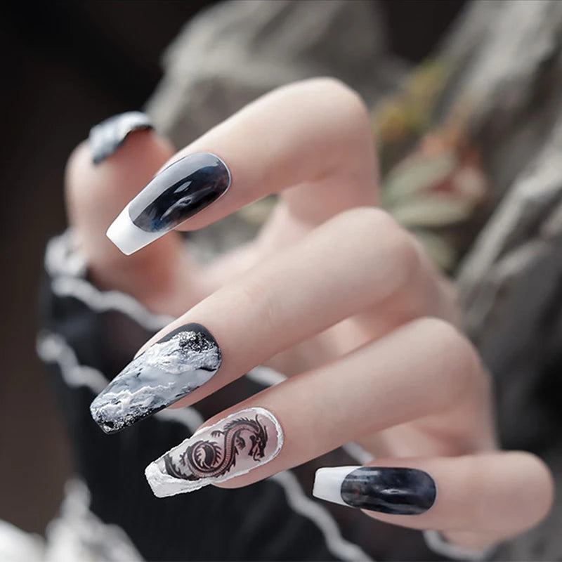 3D Chinese Red Black Dragon Manicure Decor Stickers Snake Nail Sticker DIY Self Adhesive Nail Decals Acrylic Nail Art Decoration