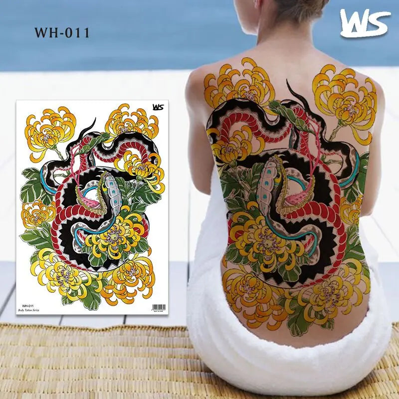 men's tattoo body art full back large temporary tattoos for men women fake tattoo lion king tiger dragon snake sexy tatoo big