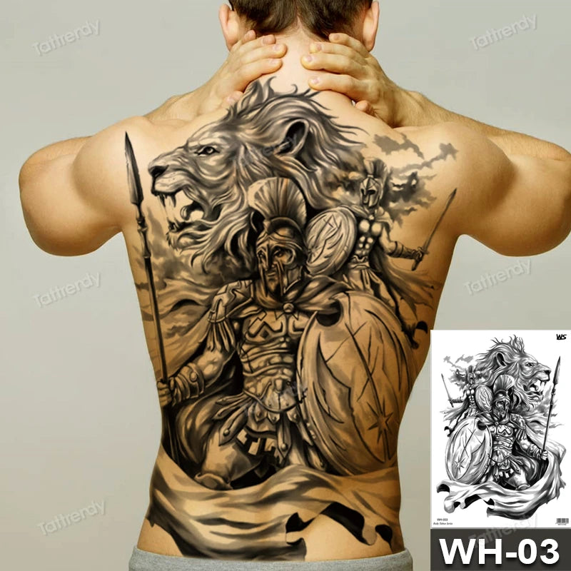 men's tattoo body art full back large temporary tattoos for men women fake tattoo lion king tiger dragon snake sexy tatoo big