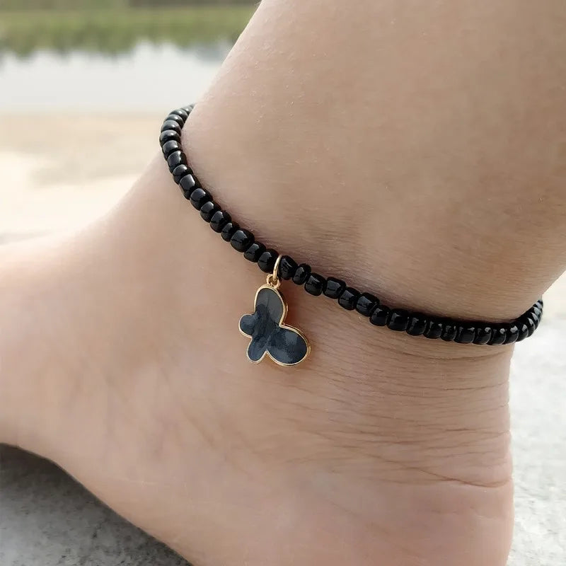 Vintage Colorful Beads Anklet for Women Bracelet on The Leg Butterfly Black White  Ankle Chain Beach Foot Jewelry Dropshipping