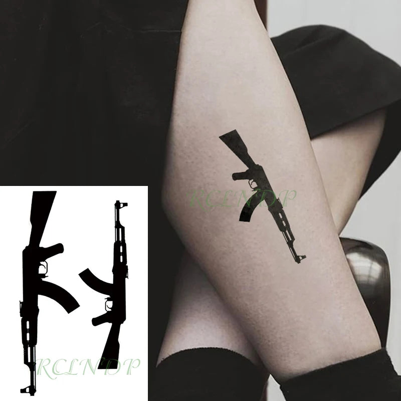 Waterproof Temporary Tattoo Sticker Neck Black Gothic Punk Devil Bull Cross English Letters Flash Tatoo Fake Tatto for Woman Men