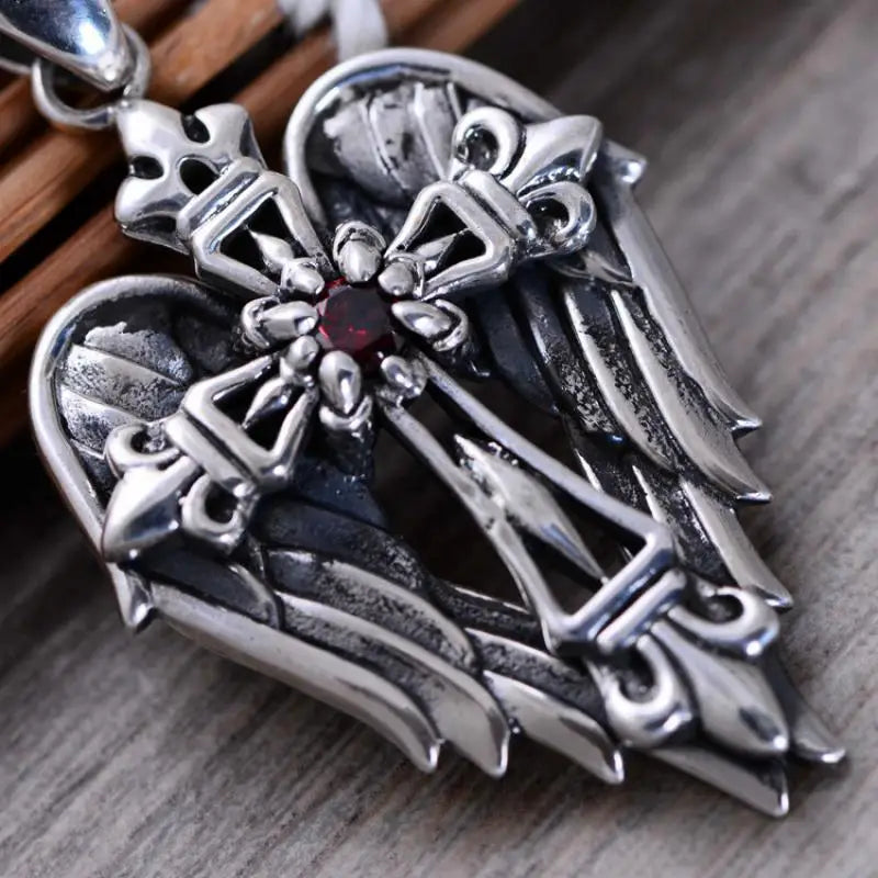 Men's Retro Fashion Creative Design Angel Cross Pendant Amulet Rock Ball Locomotive Gift Necklace