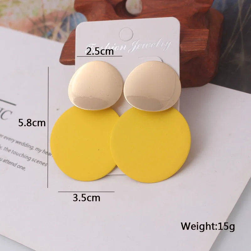 New Women Dangle Earrings Yellow Metal Pendants Geometric Imitation Pearl Drop Earrings Korean Fashion Ear Jewelry pendientes