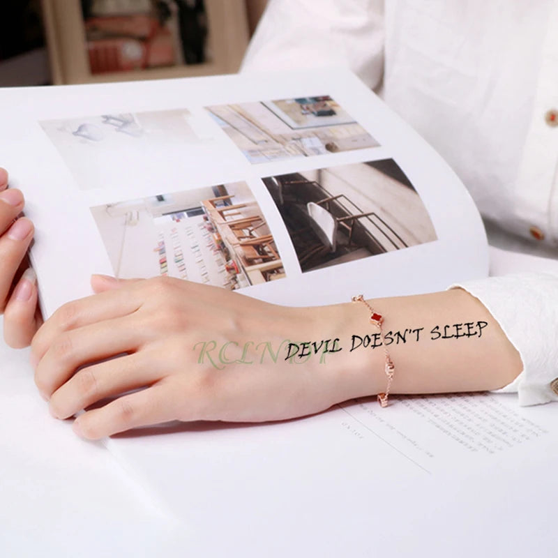 Waterproof Temporary Tattoo Sticker Neck Black Gothic Punk Devil Bull Cross English Letters Flash Tatoo Fake Tatto for Woman Men