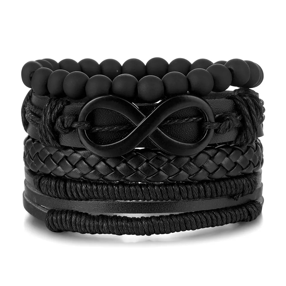Vintage Black Color Braided Wrap Leather Bracelets for Men Vintage Life Tree Rudder Charm Wood Beads Ethnic Tribal Wristbands