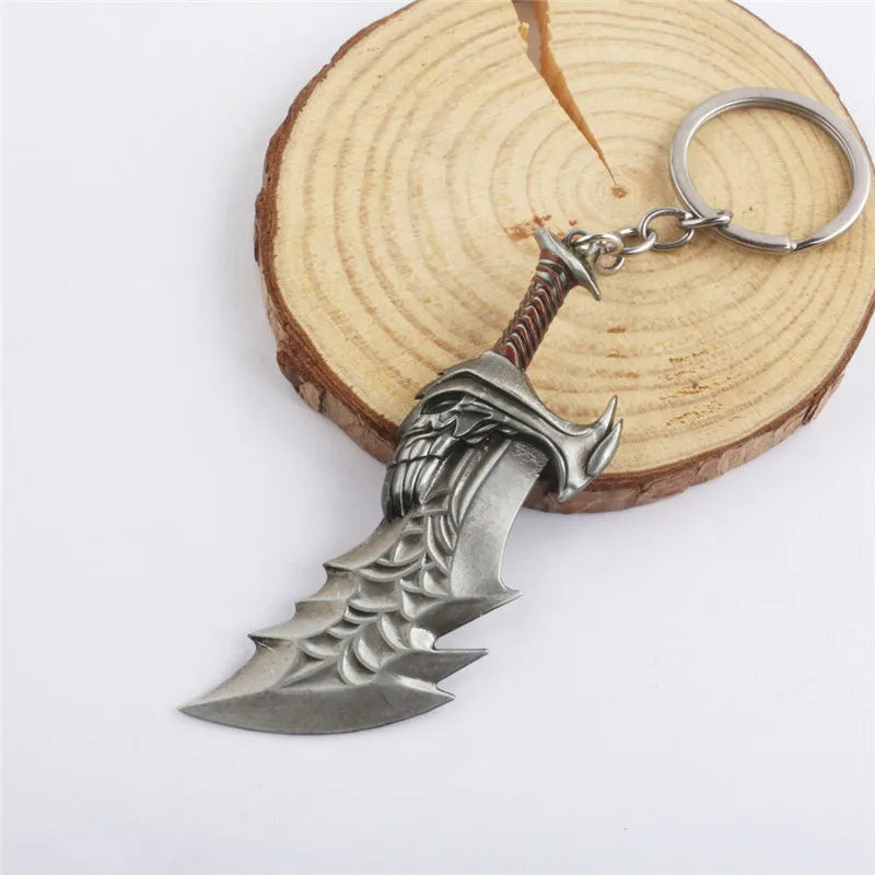 ZRM Fashion God Of War 4 Keychain Kratos Axe Demon Knife Weapons Model Key Chain Chaveiro Men Cosplay Keyring Car Accessory