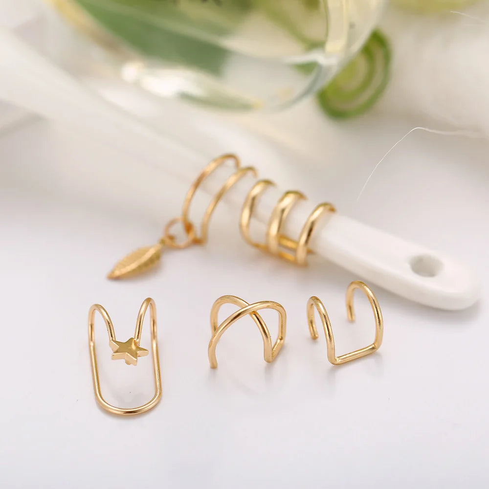 10 Pcs Leaves Clip Earrings for Women Rose Gold Color Creative Simple C Ear Cuff Non-Piercing Ear Clips Set Trend Jewelry Gift