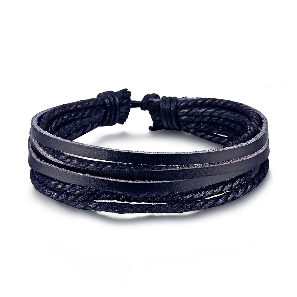 Vintage Black Color Braided Wrap Leather Bracelets for Men Vintage Life Tree Rudder Charm Wood Beads Ethnic Tribal Wristbands