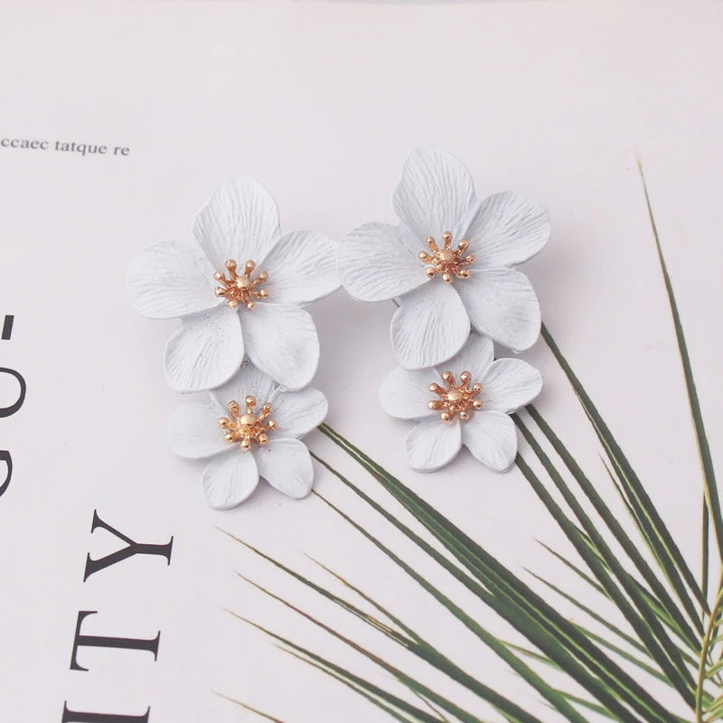 Korean New Double-layers Flower Drop Earrings for Ladies Exaggerated Women Floral Earrings Fashion Jewelry aretes de mujer