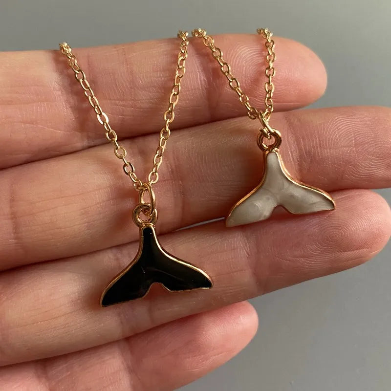New Fashion Whale Taile Pendant Necklace Blue White Pink Black Color Women Choker Jewelry Gift for Friend Golden Color Necklace