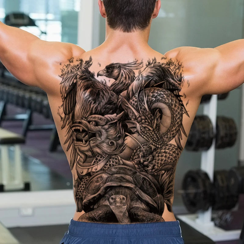 men's tattoo body art full back large temporary tattoos for men women fake tattoo lion king tiger dragon snake sexy tatoo big