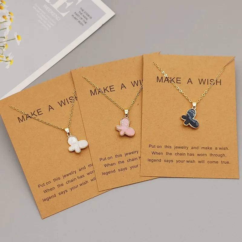 Neklace for Women Cute Lovely Butterfly Pendant Necklace Gift for Friend White Pink Black Korean Style Fashion Neck Jewelry