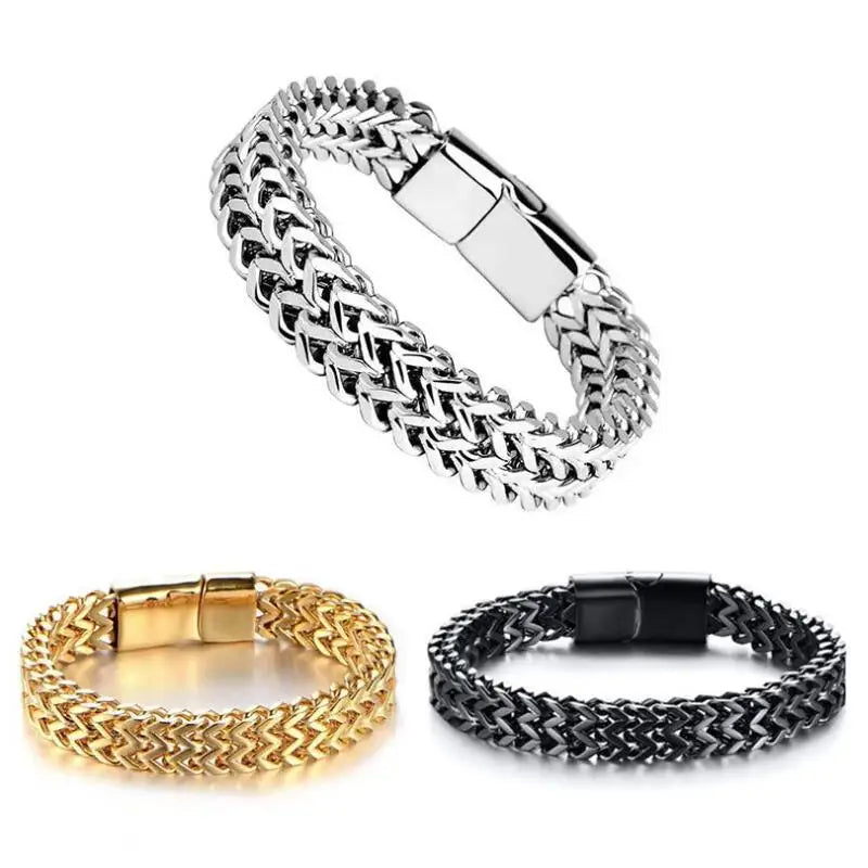 Stainless Steel Braided Double Row Metal Bracelet Suitable for Men and Girls Personalized Hip Hop Rock Party Punk Jewelry