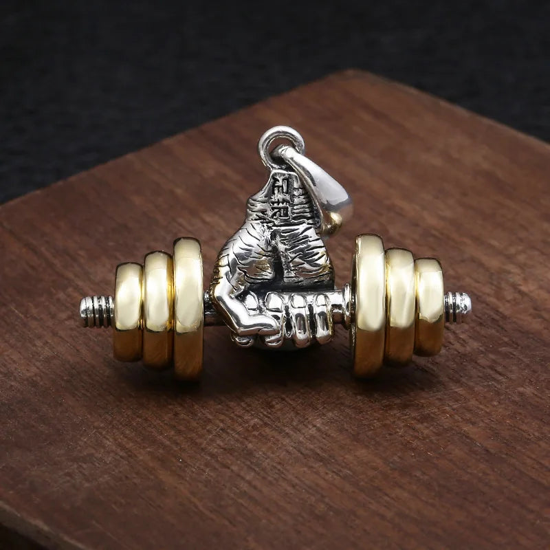 Men\\\\'s Fashion Classic Design Fitness Master Hand-Held Dumbbell Pendant Hip Hop Rapper Prom Party Necklace